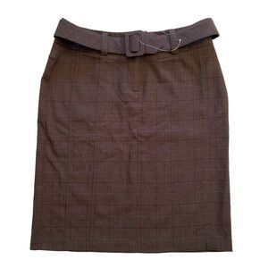 NWT Studio Y by Maurices Brown Plaid Belted Knee Length Career Skirt Size 7/8